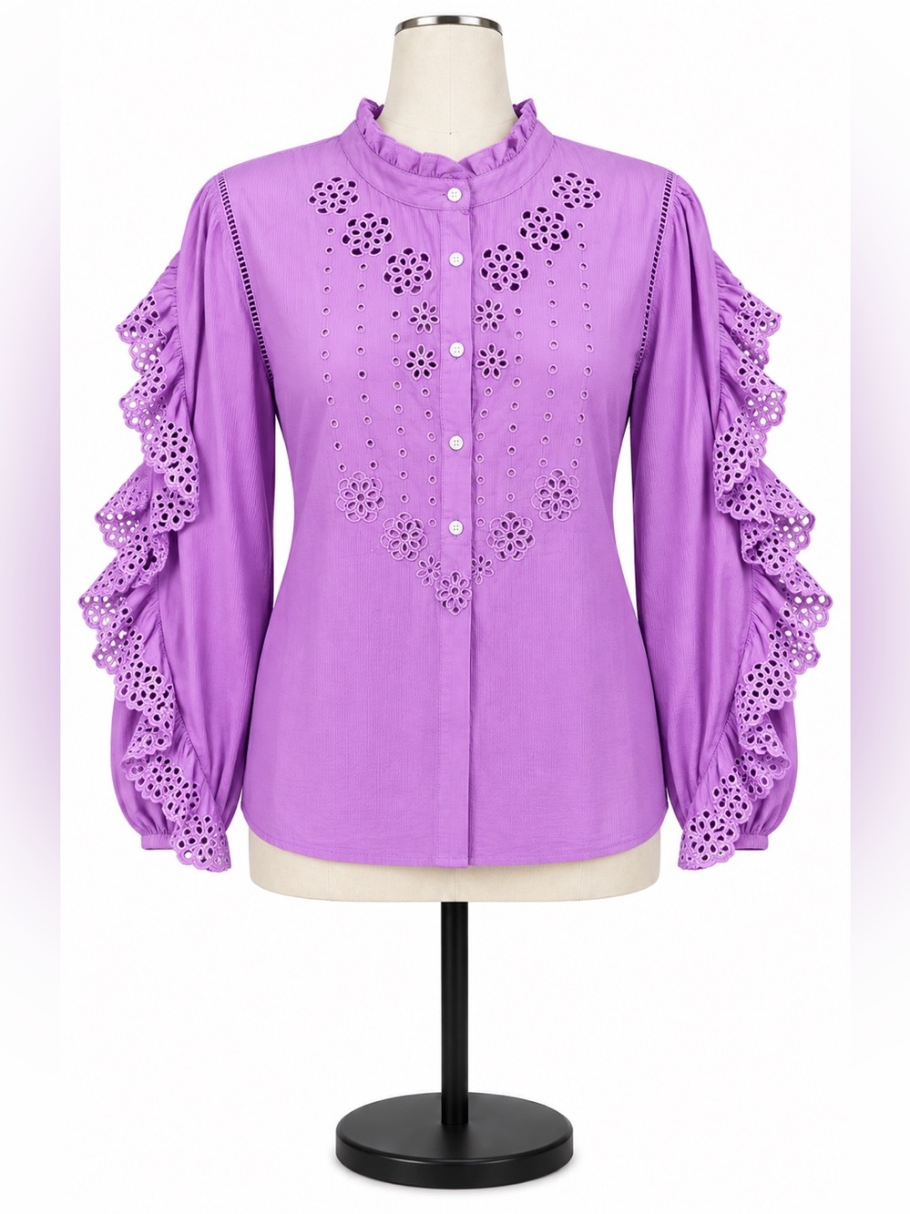 J.Crew Purple Eyelet Ruffle Long Sleeve Blouse Women’s Large L NWT Cotton